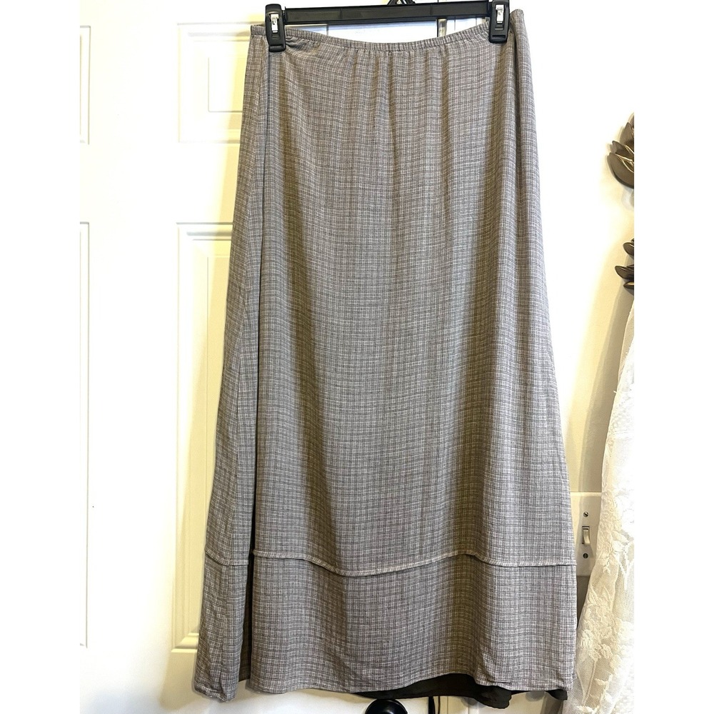Vtg 90s Max Studio Wool Blend Plaid Layered Maxi Skirt Brown Dark Academia Large